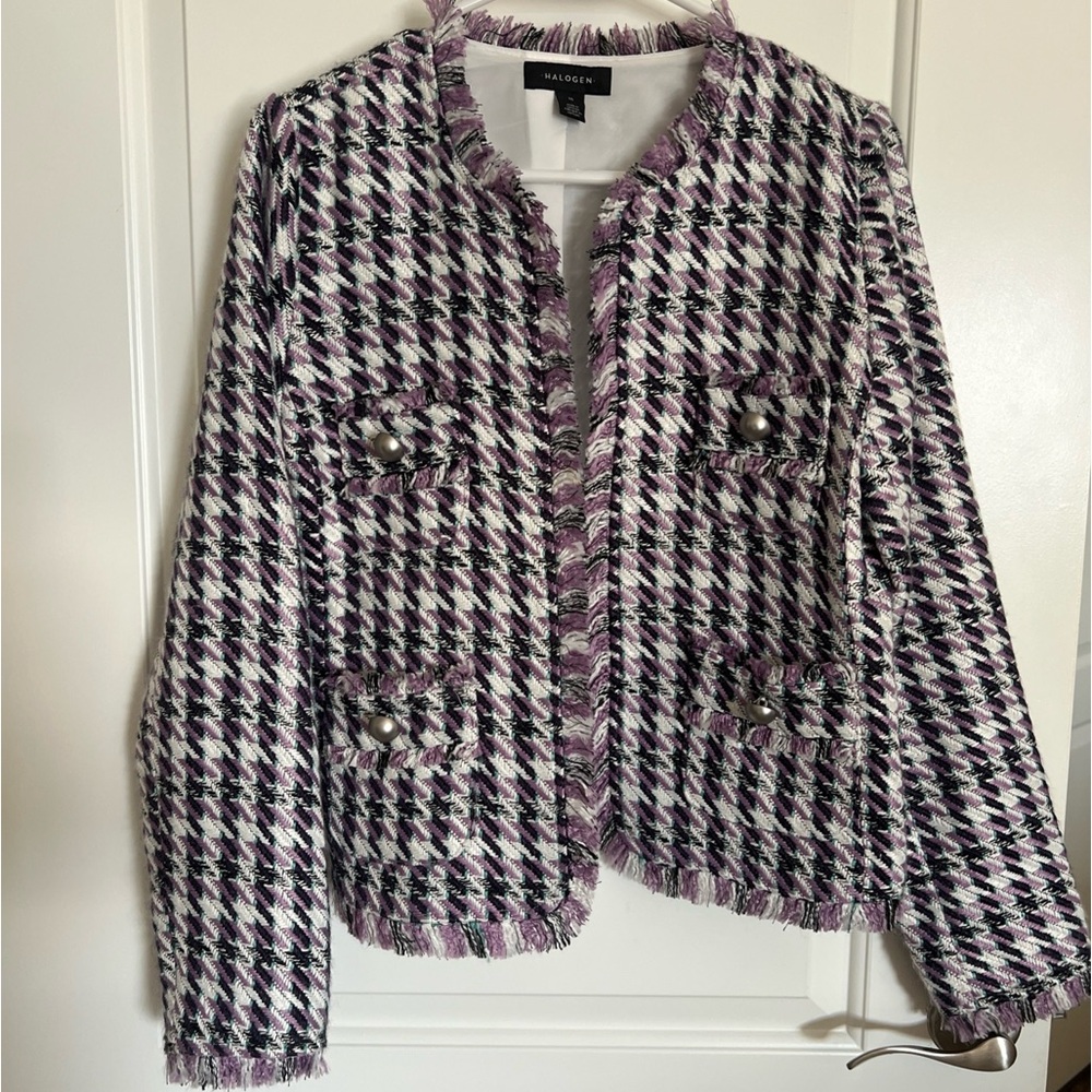 Halogen Women's Purple and Black Houndstooth Blazer Size Medium